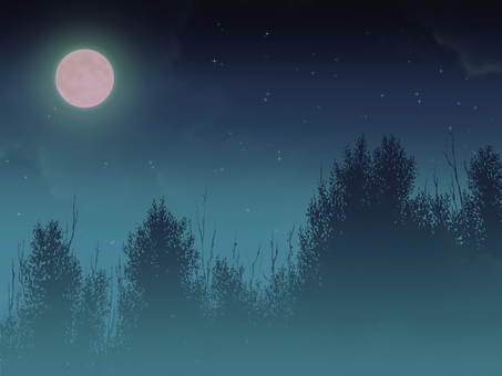 満月と夜の森 満月,月,夜,星,森,夜空,星空,森林,樹木,背景のイラスト素材