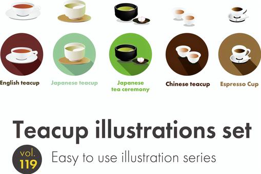 シリーズ119　お茶セット お茶,煎茶,紅茶,抹茶,茶道,茶の湯,中国茶,茶碗,ティーカップ,エスプレッソのイラスト素材