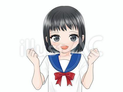 笑顔でガッツポーズをとる女子中学生