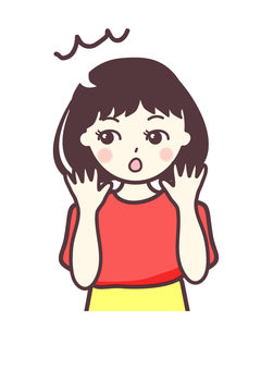 女性イラスト_驚く_ボブヘア 女性イラスト_驚く_ボブヘア 女,女性,女の子のイラスト素材