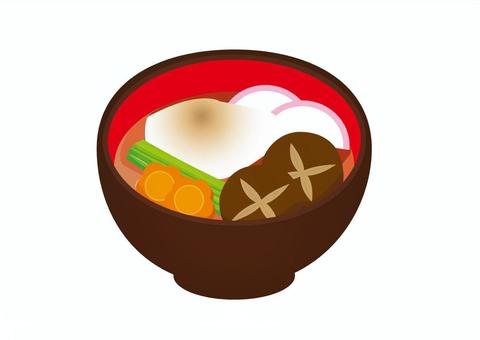 お雑煮 お雑煮,雑煮,冬,椎茸,しいたけ,かまぼこ,蒲鉾,にんじん,人参,お餅のイラスト素材