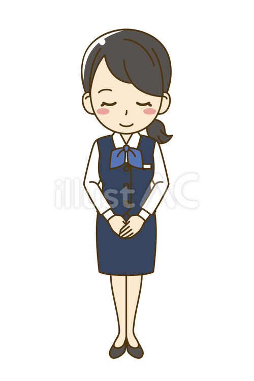 お辞儀する女性事務員・銀行員＿お見送り お辞儀,ありがとうございました,お見送りのイラスト素材