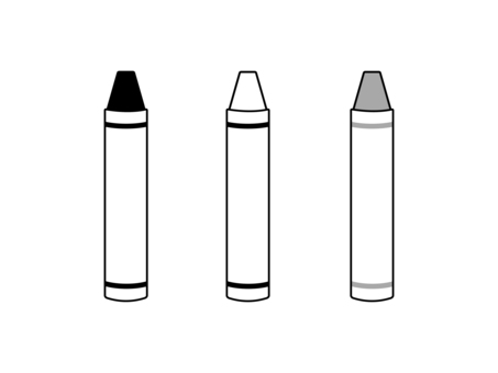 クレヨンのモノクロイラストセット クレヨン,セット,シンプル,モノクロ,白黒,3種,手書き,文具,簡単,並んだのイラスト素材