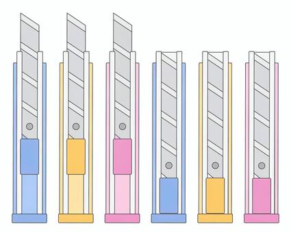 カッターナイフセット（線あり） カッターナイフ,セット,カラフル,線あり,文房具,イラスト,ナイフ,カット,切る,工作のイラスト素材