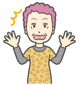  大阪のおばちゃん-071-バスト 驚く,おばちゃん,大阪,ヒョウ柄,おばはん,中年,女性,関西,派手,おばさんのイラスト素材