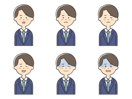 スーツの男性の困った表情セット スーツの男性の困った表情セット 男性,スーツ,父,困る,不安,悩む,落ち込む,焦る,不調,悲しむのイラスト素材