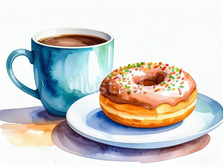 水彩風のコーヒーとドーナツ ドーナツ,コーヒー,水彩風のイラスト素材