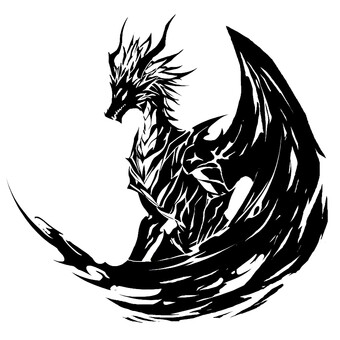 ドラゴン ドラゴン,龍,竜,バハムート,強い,怖い,かっこいい,悪,恐竜,白黒のイラスト素材