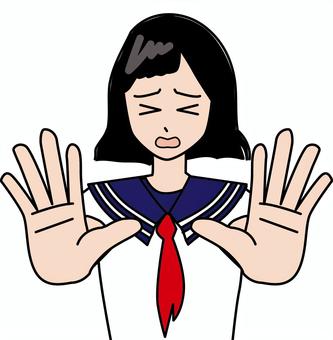 無理女子 無理,嫌,拒否,ダメ,手,学生,セーラー服,制服,女子のイラスト素材
