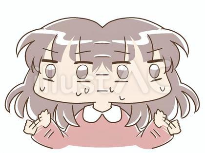 汗を流して首と両手を必死に振る女性