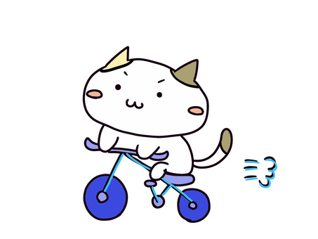 自転車に乗ってサイクリングを楽しむ三毛猫 自転車,サイクリング,ねこ,かわいい,手書き,走る,運動,運転,動物,楽しいのイラスト素材