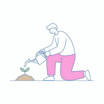 苗に水を与える若い男性の成長育成イラスト 苗に水を与える若い男性の成長育成イラスト 人物,男性,若者,苗,水やり,成長,育成,未来,希望,努力のイラスト素材