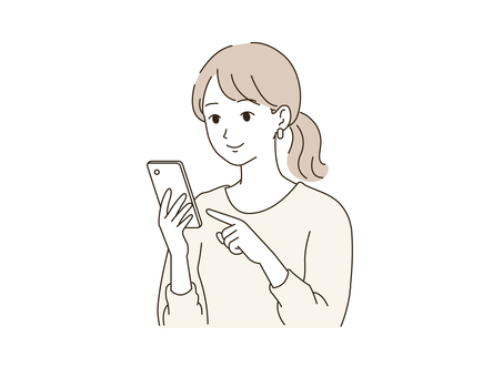 スマホを操作する女性のイラスト 女性,人物,大人,美人,スマホ,携帯電話,sns,インターネット,ネット,ビジネスのイラスト素材