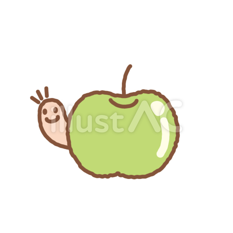 りんごと虫 りんご,子供向けイラスト,虫のイラスト素材
