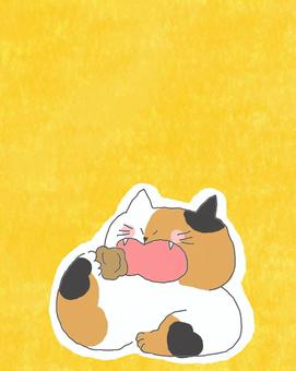 唐揚げを食べる三毛猫ちゃん♪ かわいい,唐揚げ,揚げ物,食べ物,いただきます,ねこ,三毛猫,動物,いきもの,ペットのイラスト素材