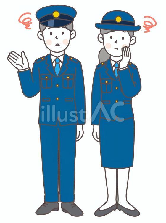 悩みがある警察官(男女)_全身 警察官,男性,女性のイラスト素材