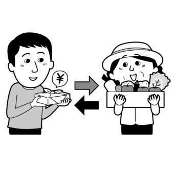ふるさと納税02_モノクロ 男性,女性,ふるさと納税,ふるさと,自治体,納税,税金,納税制度,寄付,支援のイラスト素材