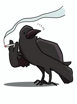 あ、なんか用っすか？ カラス,喫煙,タバコ,振り向く,休憩,不良,ヤカラ,鳥,擬人化のイラスト素材