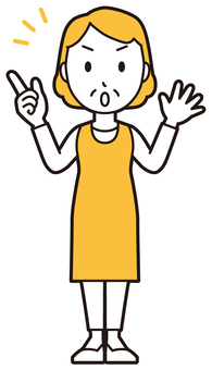  エプロンおばちゃん(黄)-234-全身 注意,おばちゃん,エプロン,お母さん,ママ,中年,おばさん,主婦,人物,かわいいのイラスト素材