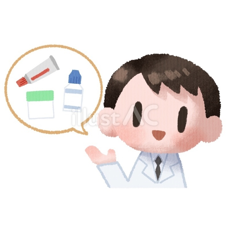 塗り薬の説明をする医師または薬剤師 医者,薬剤師,男性のイラスト素材