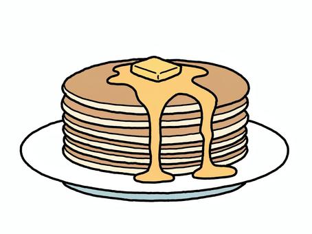パンケーキ（ホットケーキ） パンケーキ,ホットケーキ,食べ物,料理,シンプル,線画,手描きのイラスト素材