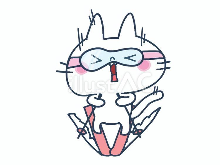 スキーをする猫 無料,素材,手描きのイラスト素材