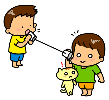 糸電話をする男の子たちとねこ 糸電話,実験,子供,男の子,理科,化学,紙コップ,小学校,ねこ,ネコのイラスト素材