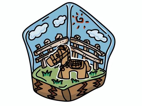 牧場にいる馬 牧場にいる馬 馬,牧場,箱庭,干支,午年,年賀状のイラスト素材