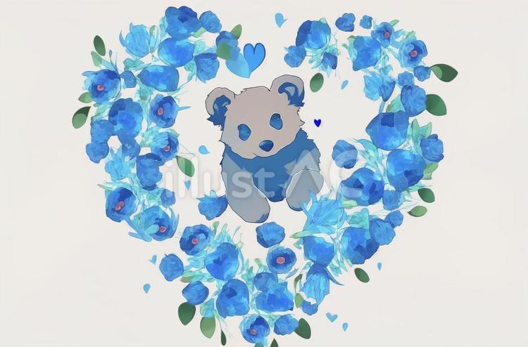 ハートの花の中にいるテディベアのイラスト ホワイトデー,テディベア,かわいいのイラスト素材