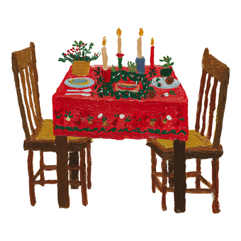 クリスマスの食卓 クリスマス,クリスマスディナー,食卓,テーブル,キャンドル,インテリア,手描き,厚塗り,油絵風,かわいいのイラスト素材