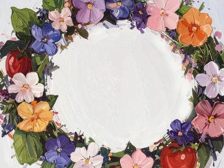 油彩風の花のフレームのイラスト