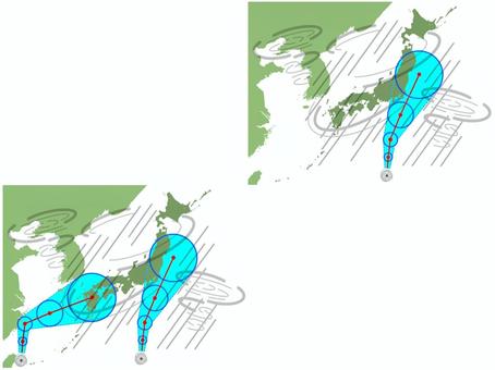 台風 台風,セット,ハリケーン,サイクロン,ダブル,夏,暴風域,強風圏,進路,予想のイラスト素材