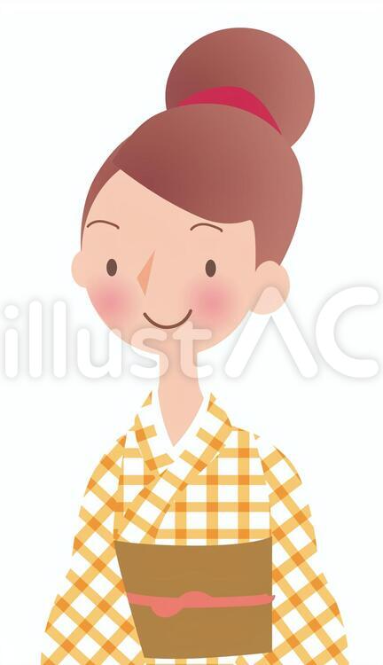 きもの 着物姿,和装,黄色のイラスト素材