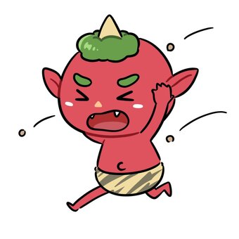 豆から逃げる赤鬼 鬼,節分,ファンタジー,キャラクター,かわいい,イラスト,全身,立春,逃げる,豆まきのイラスト素材