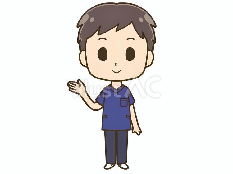 スクラブを着た男性　こちら　全身 スクラブ,男性,こちらのイラスト素材