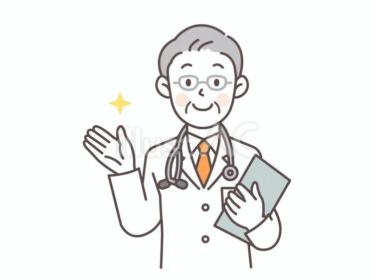 案内する男性医師(シニア)_カルテあり 医者,人物,医師のイラスト素材