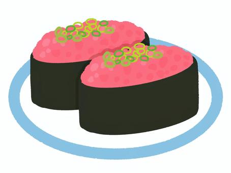 寿司(ねぎとろ軍艦02) 寿司(ねぎとろ軍艦02) ねぎとろ,寿司,軍艦,海苔,食べ物,和食,日本食,皿,回転寿司のイラスト素材