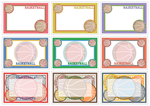 バスケットボール■メッセージカードセット バスケットボール,ボール,メッセージカード,メモ用紙,スポーツ,イラスト,デザイン,セット,フレーム,枠のイラスト素材