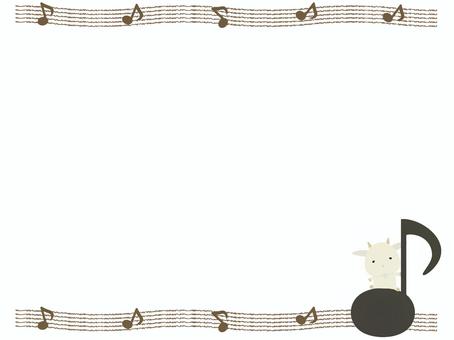 音符に座っている白ヤギ（フレーム） 音符,ヤギ,白ヤギ,動物,かわいい,音楽,フレームのイラスト素材