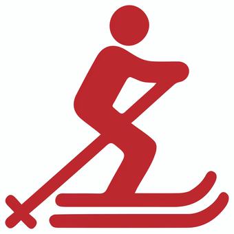 スキーのアイコン 赤 スキー,スキーヤー,スポーツ,レジャー,趣味,山,冬,滑る,アウトドア,ゲレンデのイラスト素材