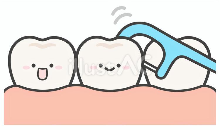 フロスとかわいい歯のイラスト02 歯,フロス,糸ようじのイラスト素材