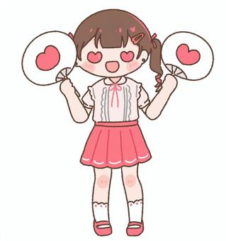 うちわを持って推しを応援する女の子 赤 うちわを持って推しを応援する女の子 赤 推し活,推し,うちわ,持つ,女の子,女,全身,赤,ハート,かわいいのイラスト素材