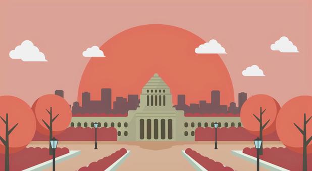 国会議事堂イラスト / 日の出・夕方 国会議事堂,政治,日本,日の出,東京,夕焼け,議会,永田町,国会,参議院のイラスト素材
