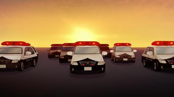 追跡するパトカー　夕背景イラスト パトカー,追跡,パトロールカー,警察車両,集合,追尾,尾行,警察,車,前のイラスト素材
