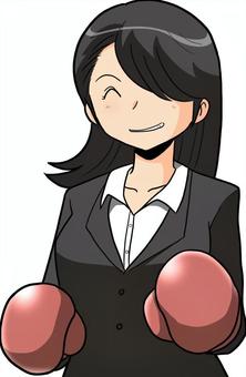 ボクシングするOL 人物,女性,女子,ボクシング,格闘,パンチング,スーツ,ビジネスのイラスト素材