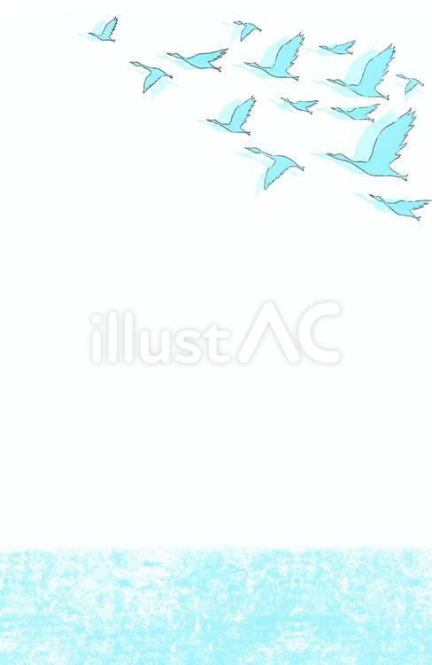海と鳥の青いフレーム（縦） 鳥,フレーム,便箋のイラスト素材