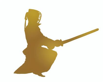 蹲踞②(ゴールド) 剣道,剣士,剣道男子,竹刀,小手,面,イラスト,手描き,不動心,かっこいいのイラスト素材