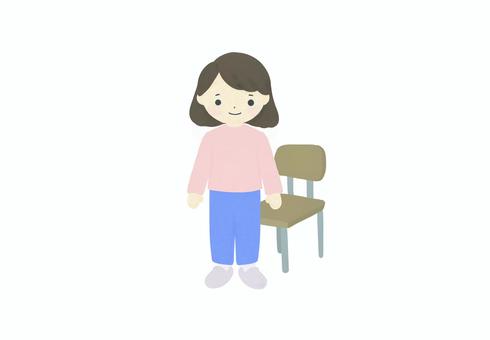 起立（ボブヘア） 子供,立つ,起立,かわいい,学校,女の子,男の子,シンプル,やさしい,椅子のイラスト素材