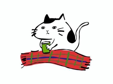 猫くつろぎ 猫,動物,かわいい,レトロ,挿絵,透過,冬,12月,1月,2月のイラスト素材