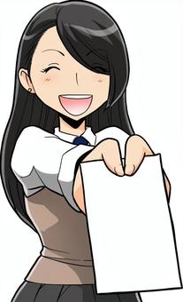 渡す少女 人物,女性,女子,女子高生,学生,制服,手紙,手渡し,笑顔,黒髪ロングのイラスト素材